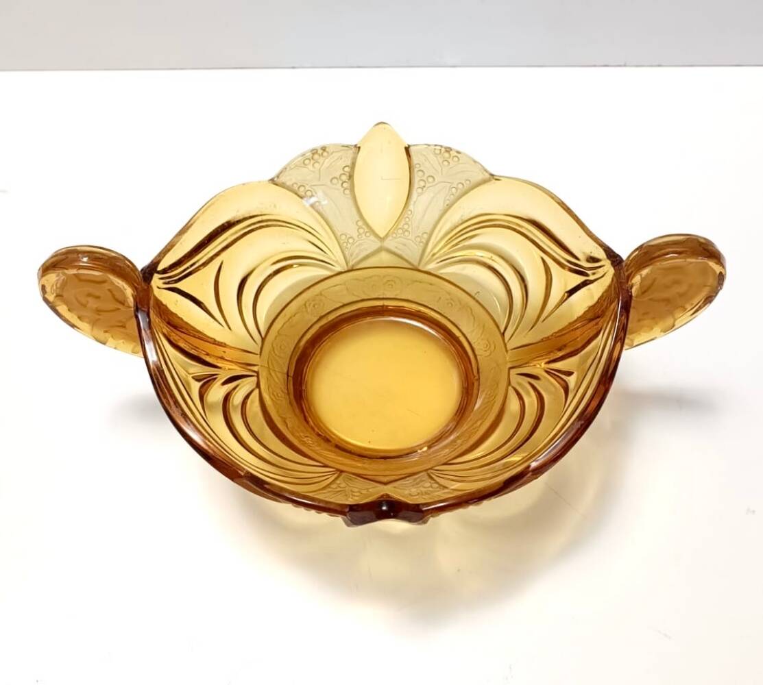 Art Deco Amber Blown Glass Bowl or Centerpiece by Brockwitz, Germany