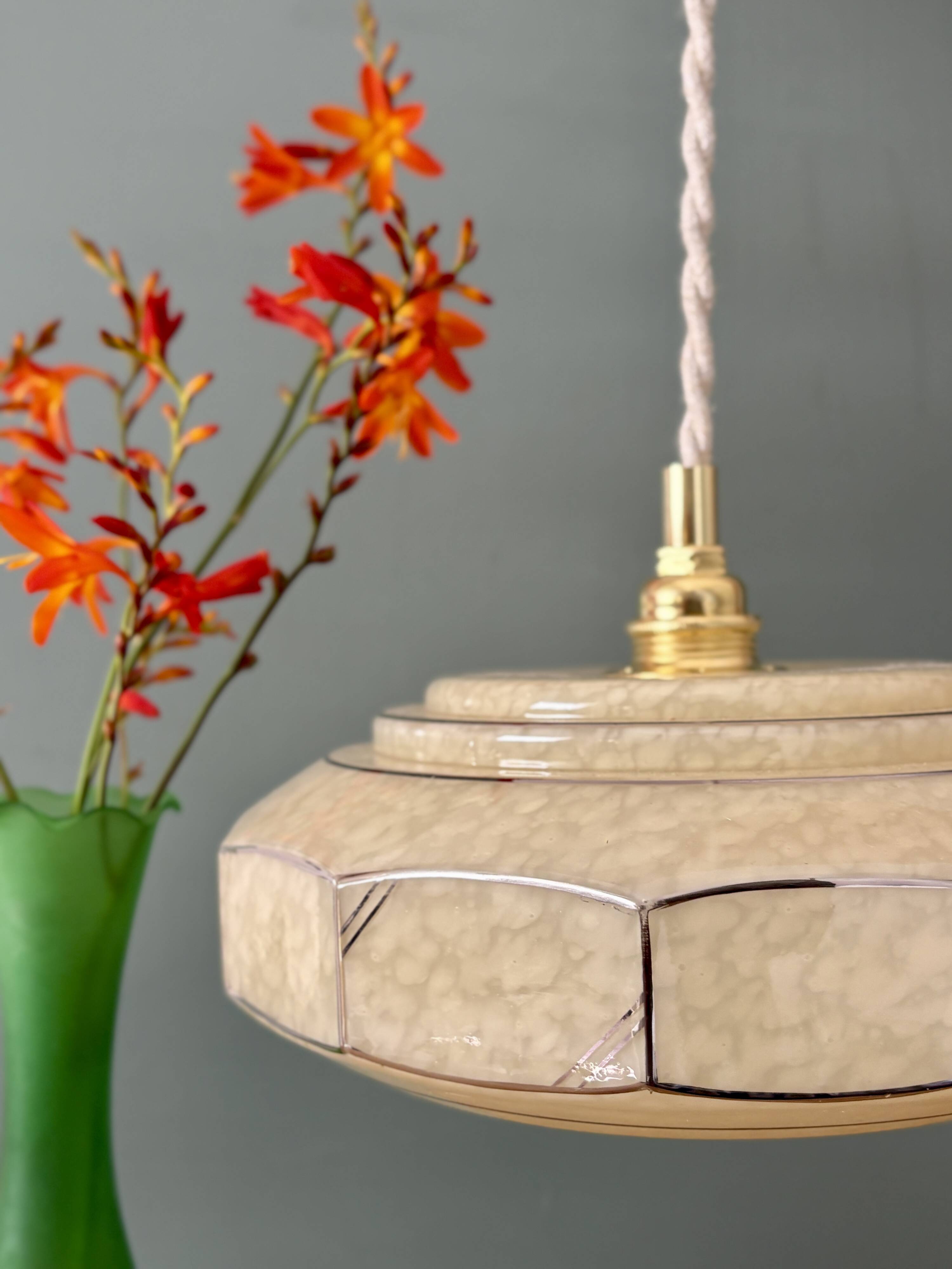 Vintage Art Deco glass pendant light in yellow Clichy.
