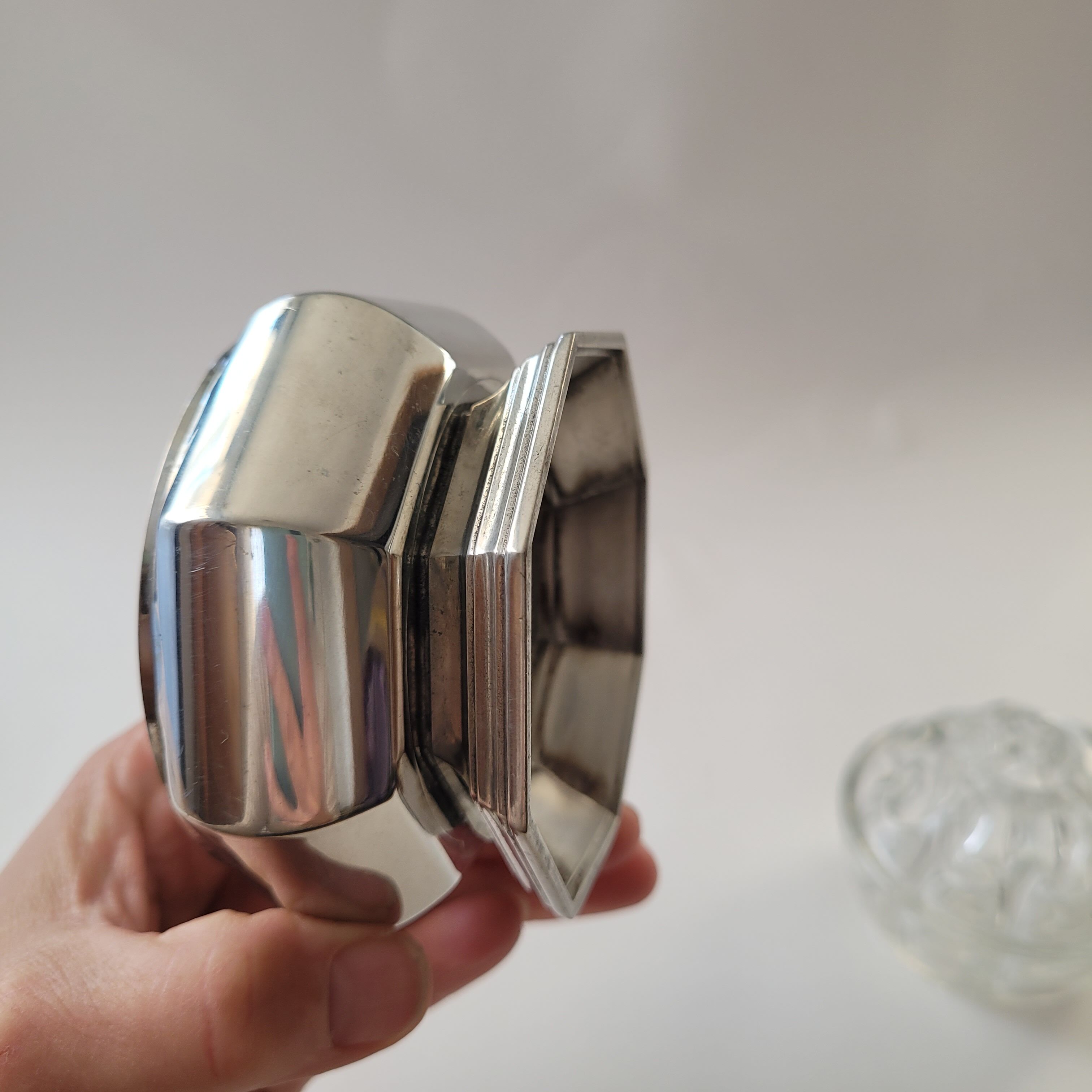 Flower holder tin and glass, 70s