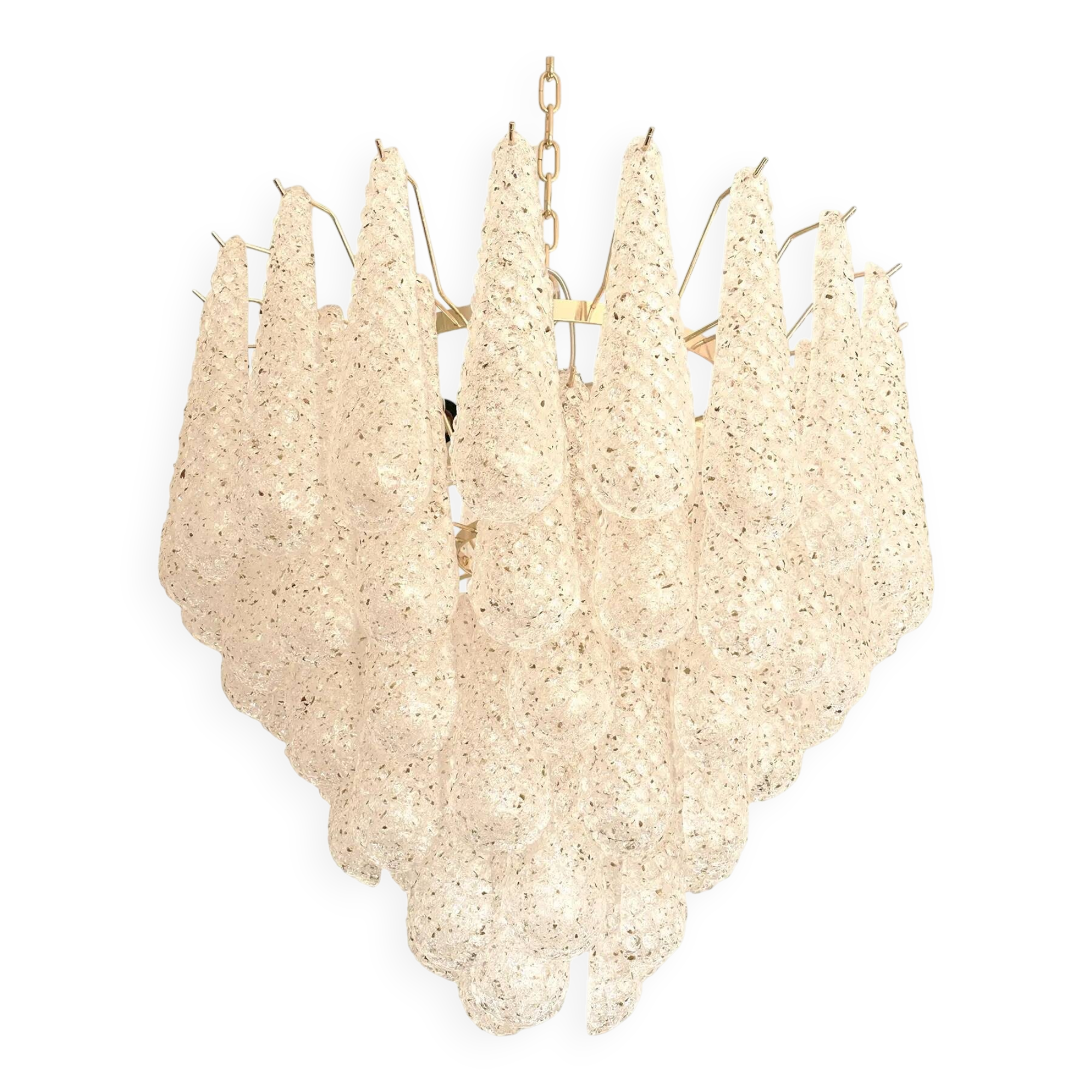 Mid-Century Modern Italian “Conchiglie” Murano Glass Gold Chandelier