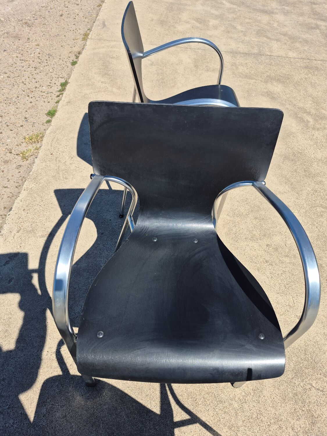 Set 4 postmodern black chrome stackable chair Jim for Kens 1990s