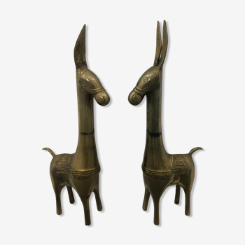 Pair of vintage brass donkeys large brass donkey statue, 1950s