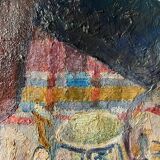 HST painting "Still life with cheese and wine" circa 1950 A. Eon (born in 1923)