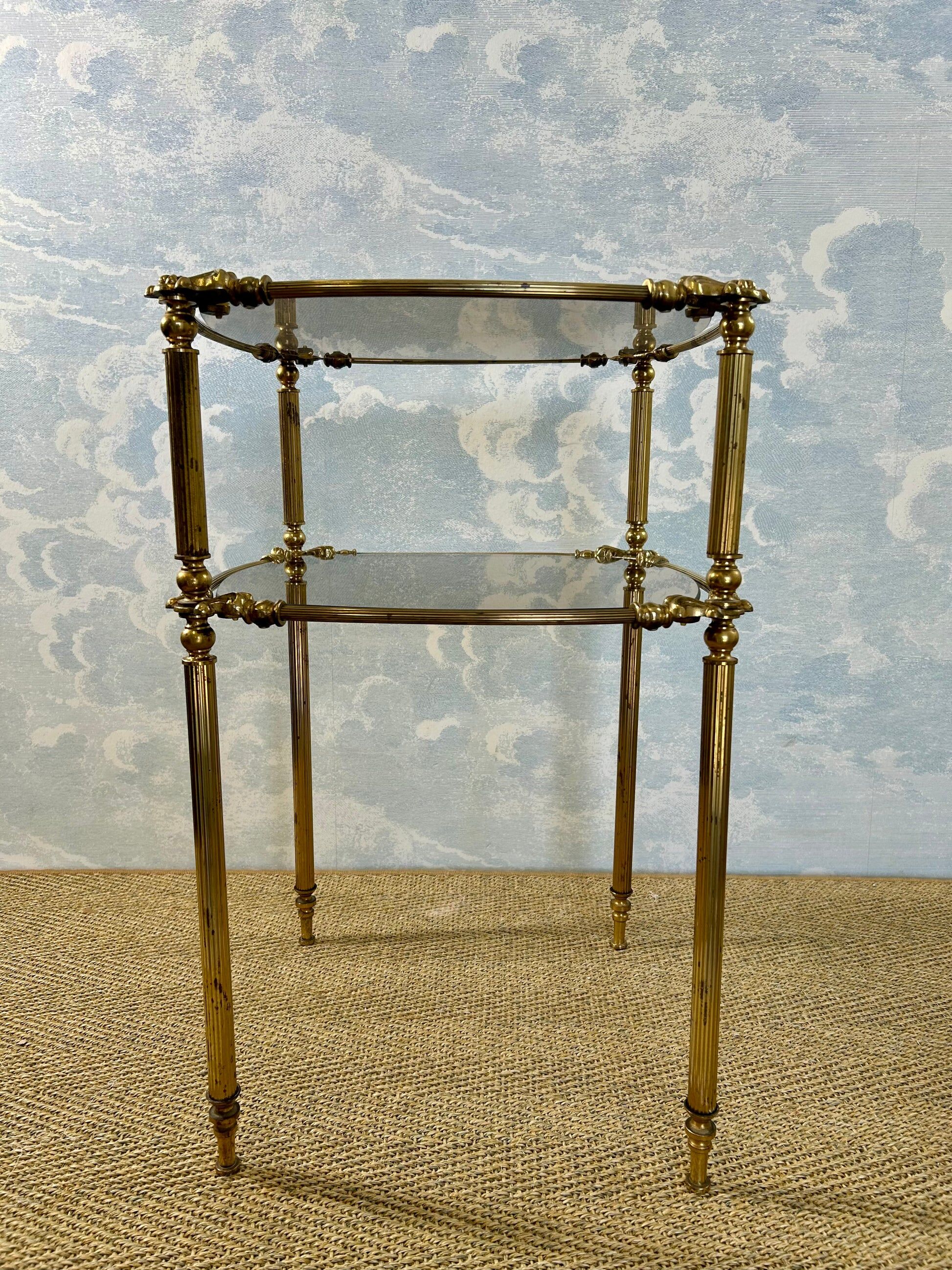 Two-tier side table with smoked glass top, Hollywood Regency