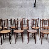 Series of 7 old bar cane cane bistro chairs