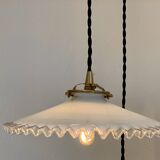 Pair of serrated opaline bistro pendant lights