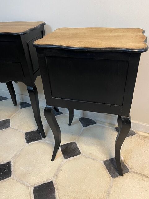 Pair of bedside tables Louis XV style patinated black