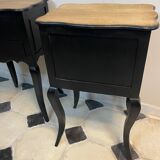 Pair of bedside tables Louis XV style patinated black