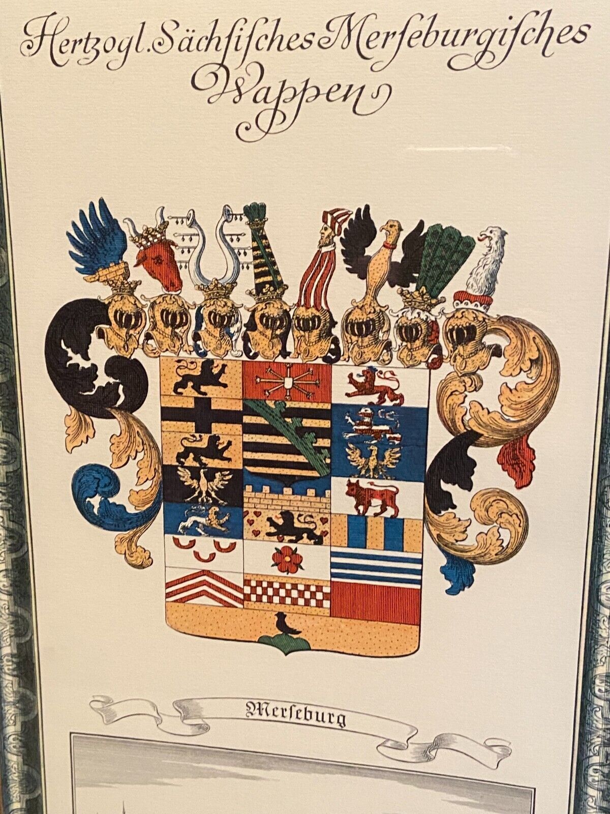 Framed engraving Coat of arms of Merseburg Saxony Germany