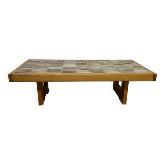 Coffee table, Maison Regain, in solid elm and ceramic
