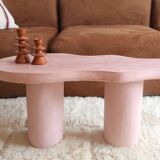 Organic shaped coffee table in pink teracotta tadelakt