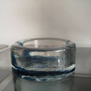 Vide-poche / cendrier en verre bullé bleu – provenance Suède