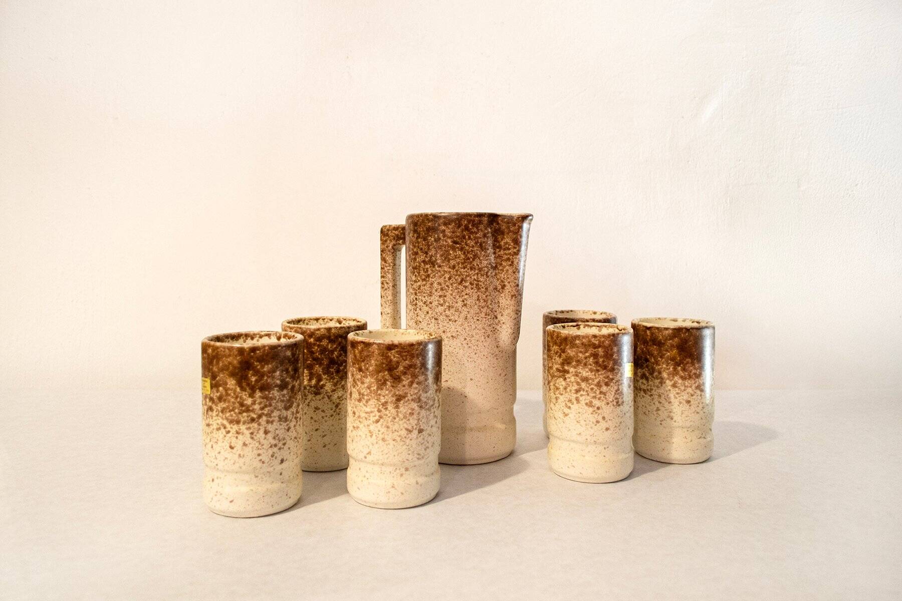 Carafe with glasses by Albino Reggiori for Società Italiana Ceramica Laveno, 1970s, set of 7.