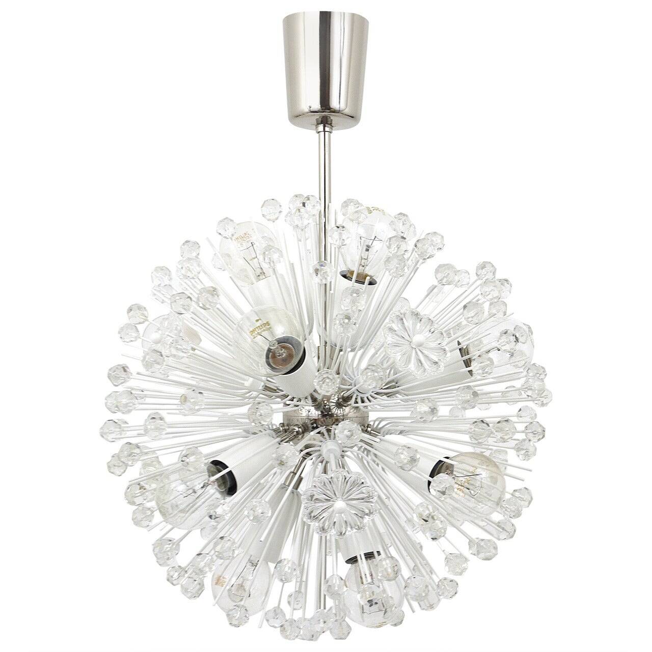 Blown glass lustre Dandelion Sputnik nickel-plated by Emil Stejnar, Rupert Nikoll