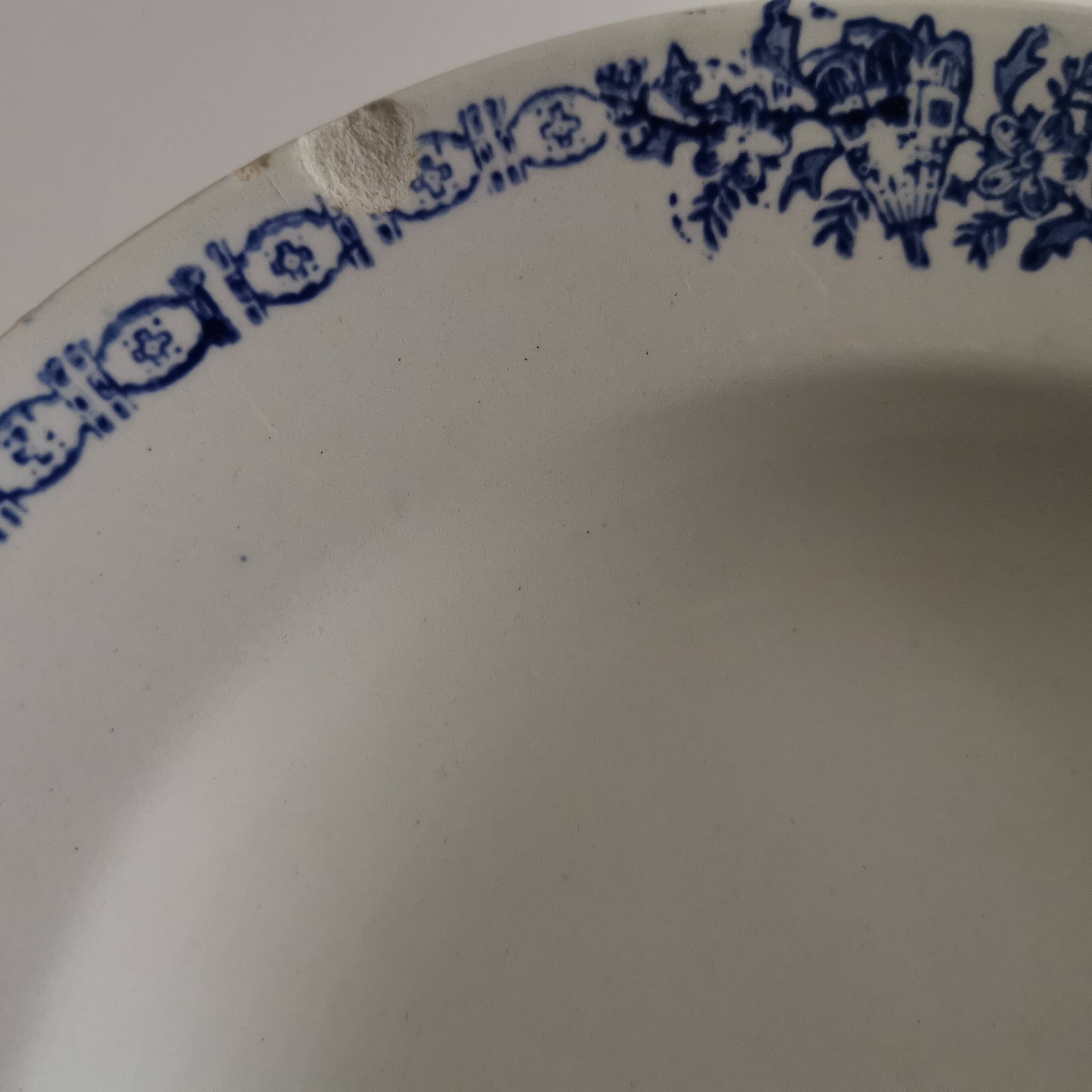 3 soup plates with blue frieze & St Amand fans