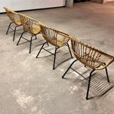 Set of 4 vintage 1950s/60s wicker rattan adult basket armchairs