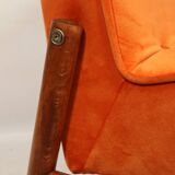 Papaya orange velvet mid century modern 1970s renovated armchair