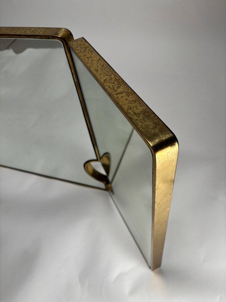 Large Mid-Century Modern Italian Brass Triple Mirror, 1950s