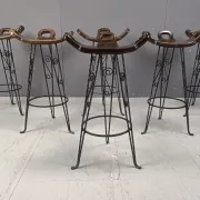 Vintage Spanish wrought iron bar stools, 1960s - set of 6