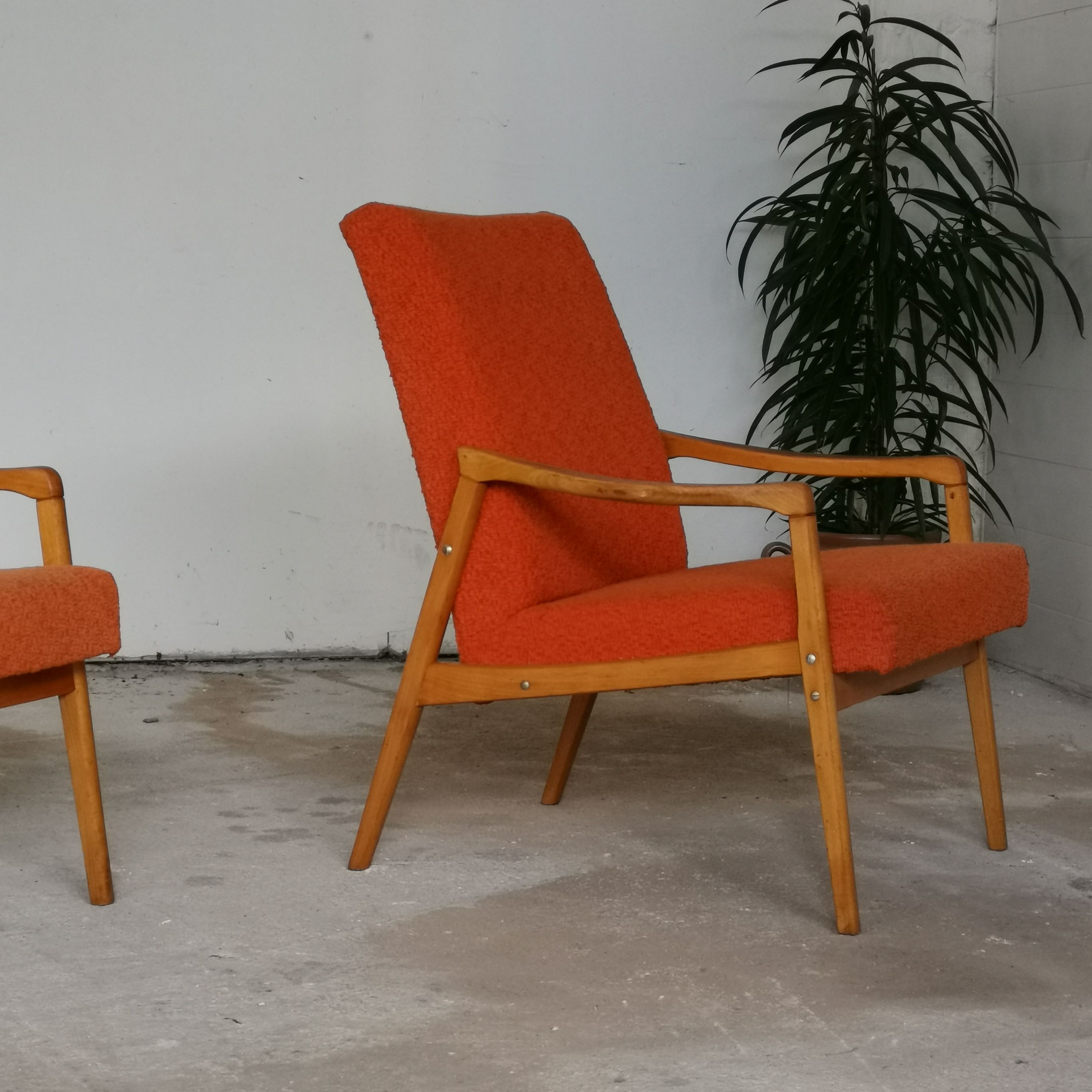 Pair of armchairs by Jiri Jiroutek for Interier Praha, orange color 1970