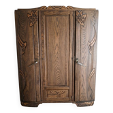 Large Art Deco wardrobe in carved solid oak