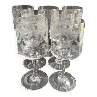 7 ½ crystal guilloche wine glasses – Art Nouveau