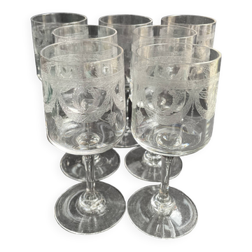 7 ½ crystal guilloche wine glasses – Art Nouveau