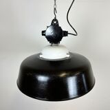Industrial black enamel lamp with glass cover, 1950s