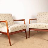 Pair of Scandinavian armchairs in teak and new fabric, 1960.