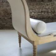 Vintage chaise longue / daybed in bleached wood and white leather