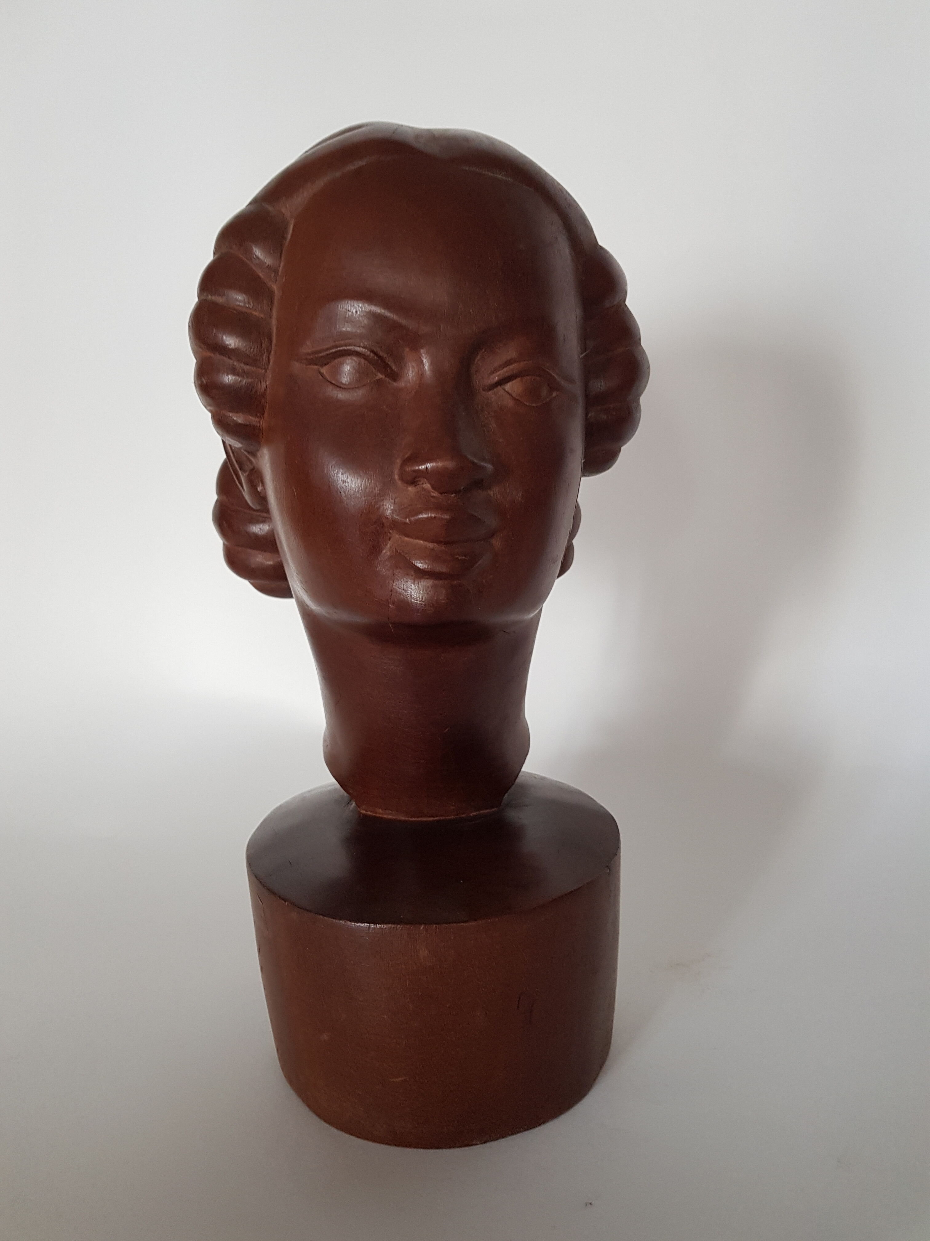 Wooden sculpture, "Young girl with macaroons" 30'
