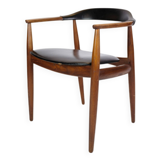 Armchair Made In Teak wood With Black leather, Designed By Illum Wikkelsø From 1960s