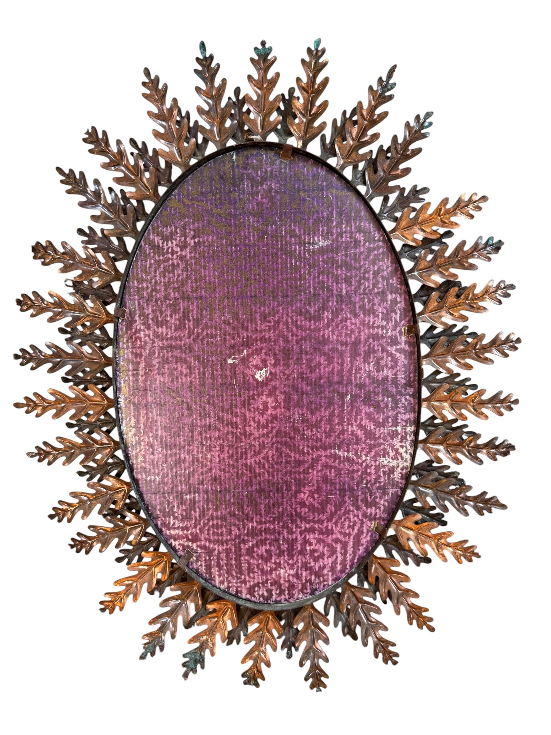 Oval sun mirror wrought iron from the 1950s Italy