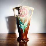 Vase ancien Art Nouveau en barbotine Auguste de Bruyn Lille Fives
