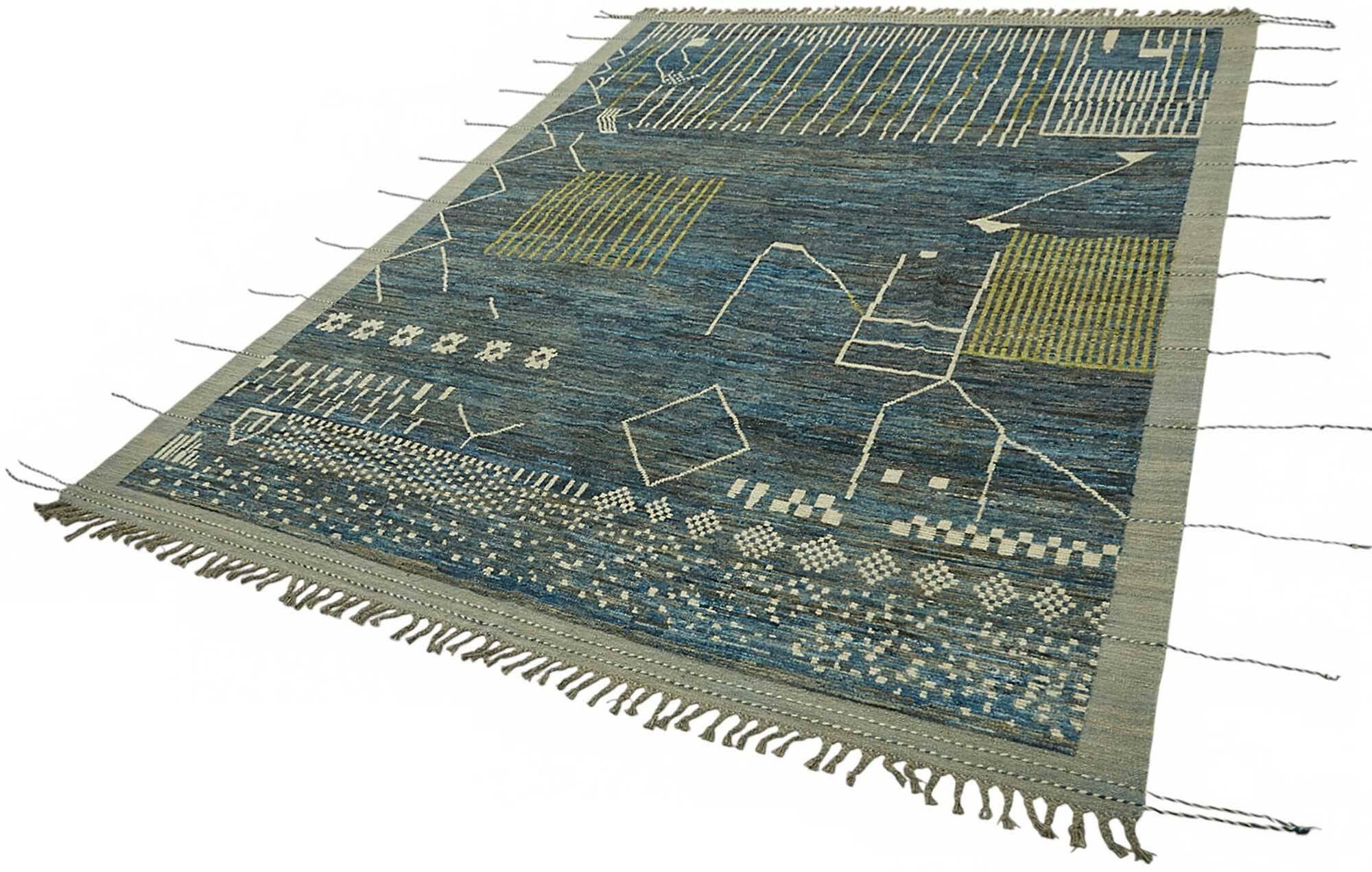 Hand-Knotted Turkish Contemporary 219 cm x 307 cm Blue Wool Carpet