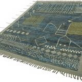 Hand-Knotted Turkish Contemporary 219 cm x 307 cm Blue Wool Carpet
