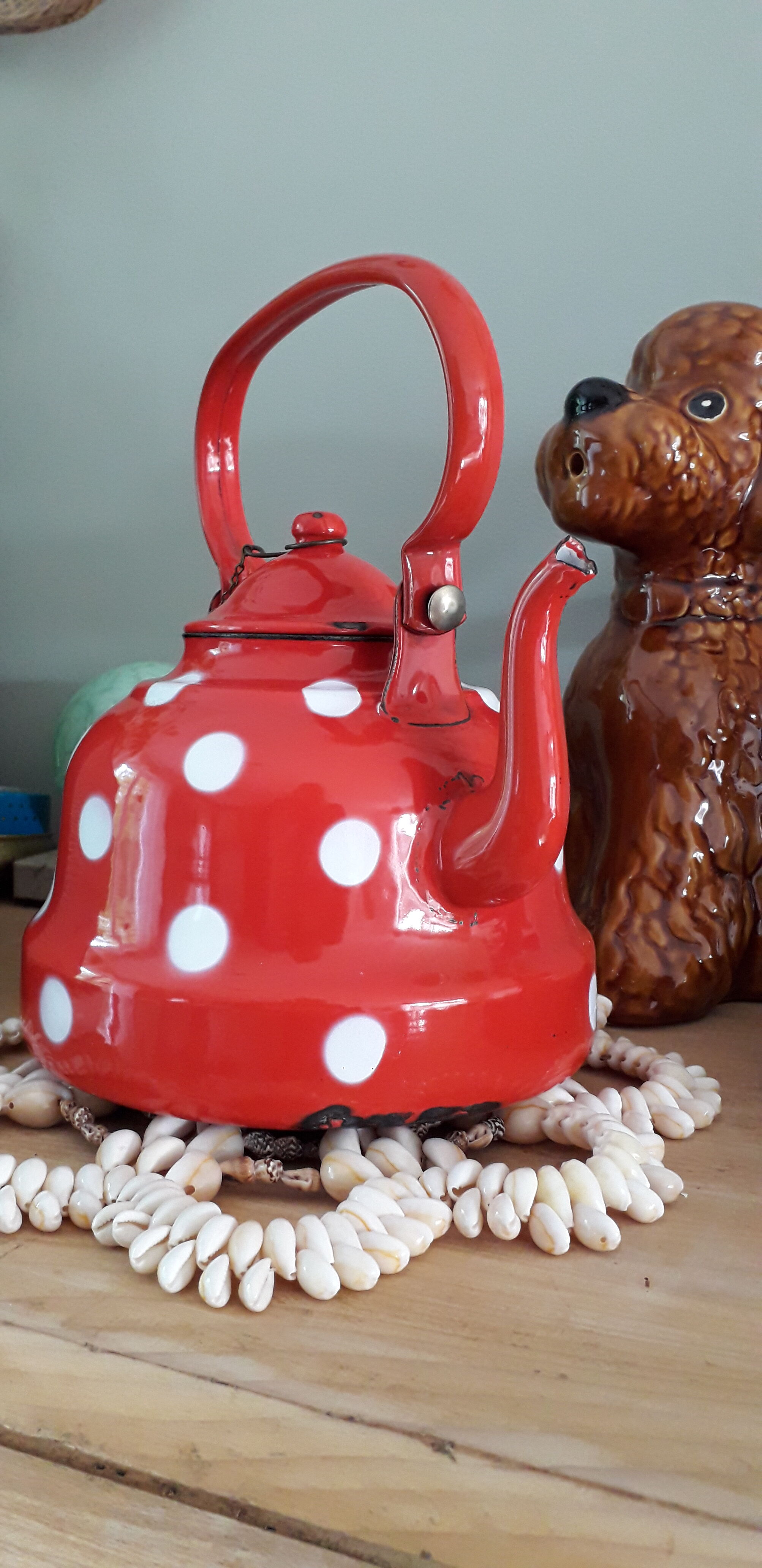 Enamelled polka dot teapot