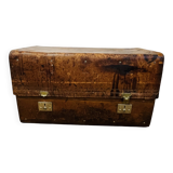 Large Gustave Keller leather trunk with multiple compartments