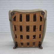 1960s, Danish armchair, green furniture velour, oak wood legs.