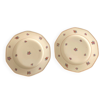 Pair of old cake dishes on earthenware pedestals from Saint-Amand (North)
