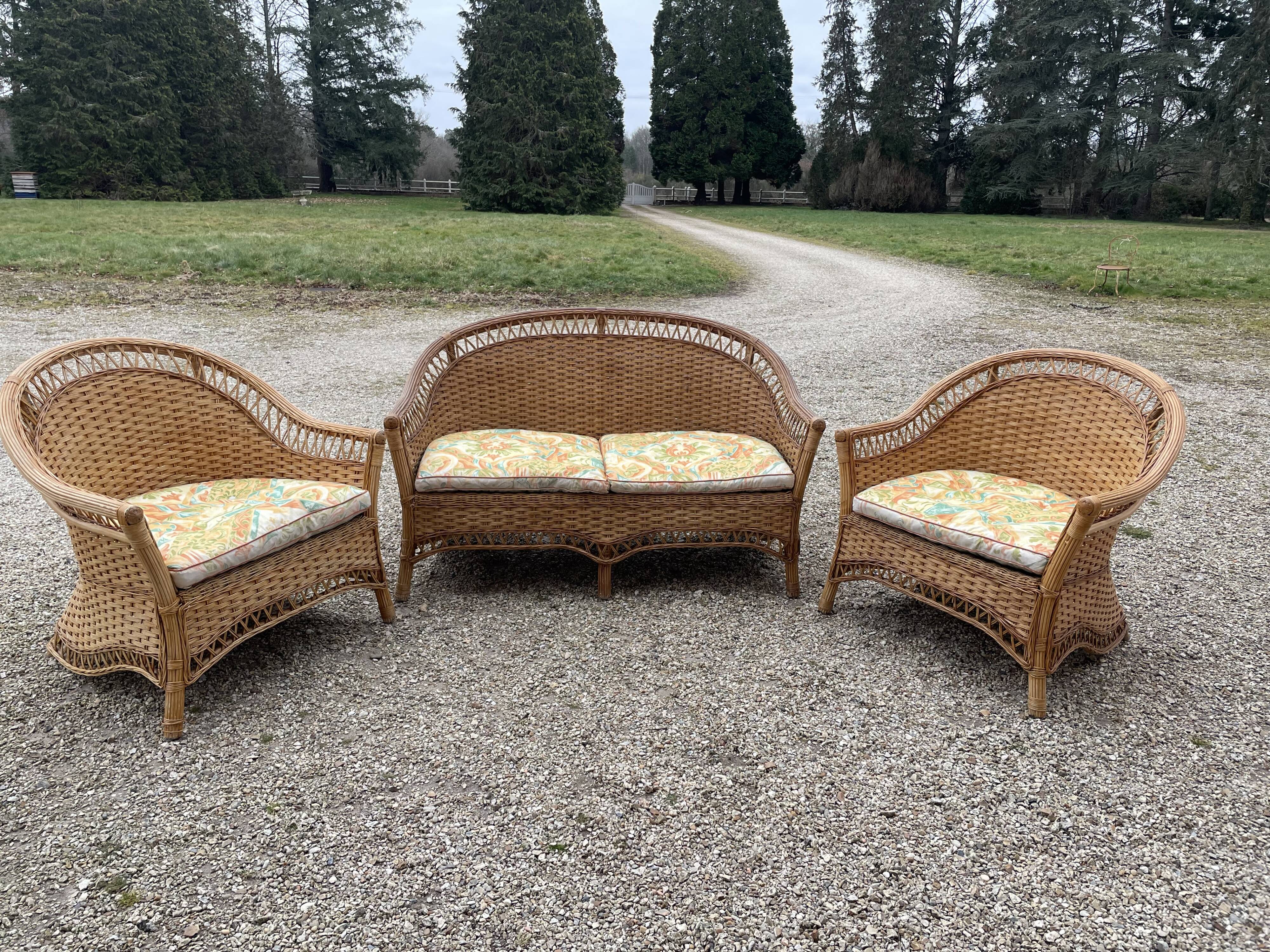 Salon de jardin en rotin 1980