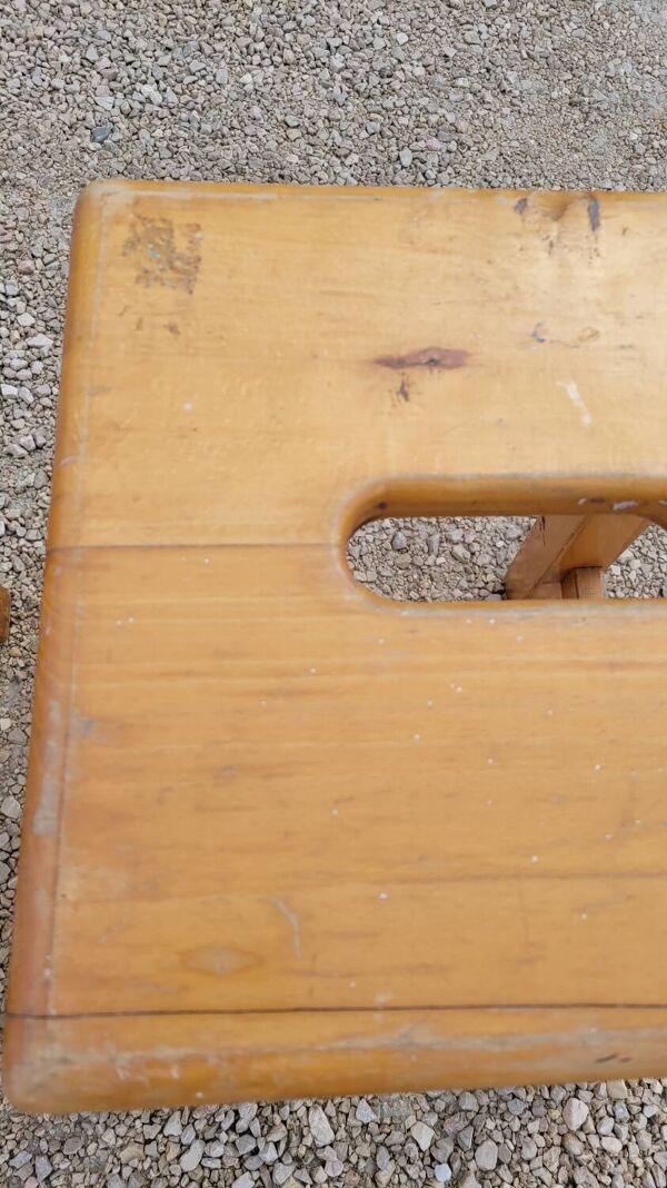 Paire de Tabourets en bois de Gare 1950s