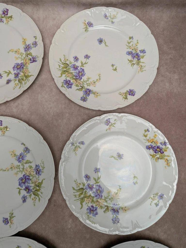 Set of 12 dessert plates in Limoges porcelain GDA France – floral design