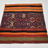 Navy Blue Orange Square Antique Kilim Rug, 128x128Cm