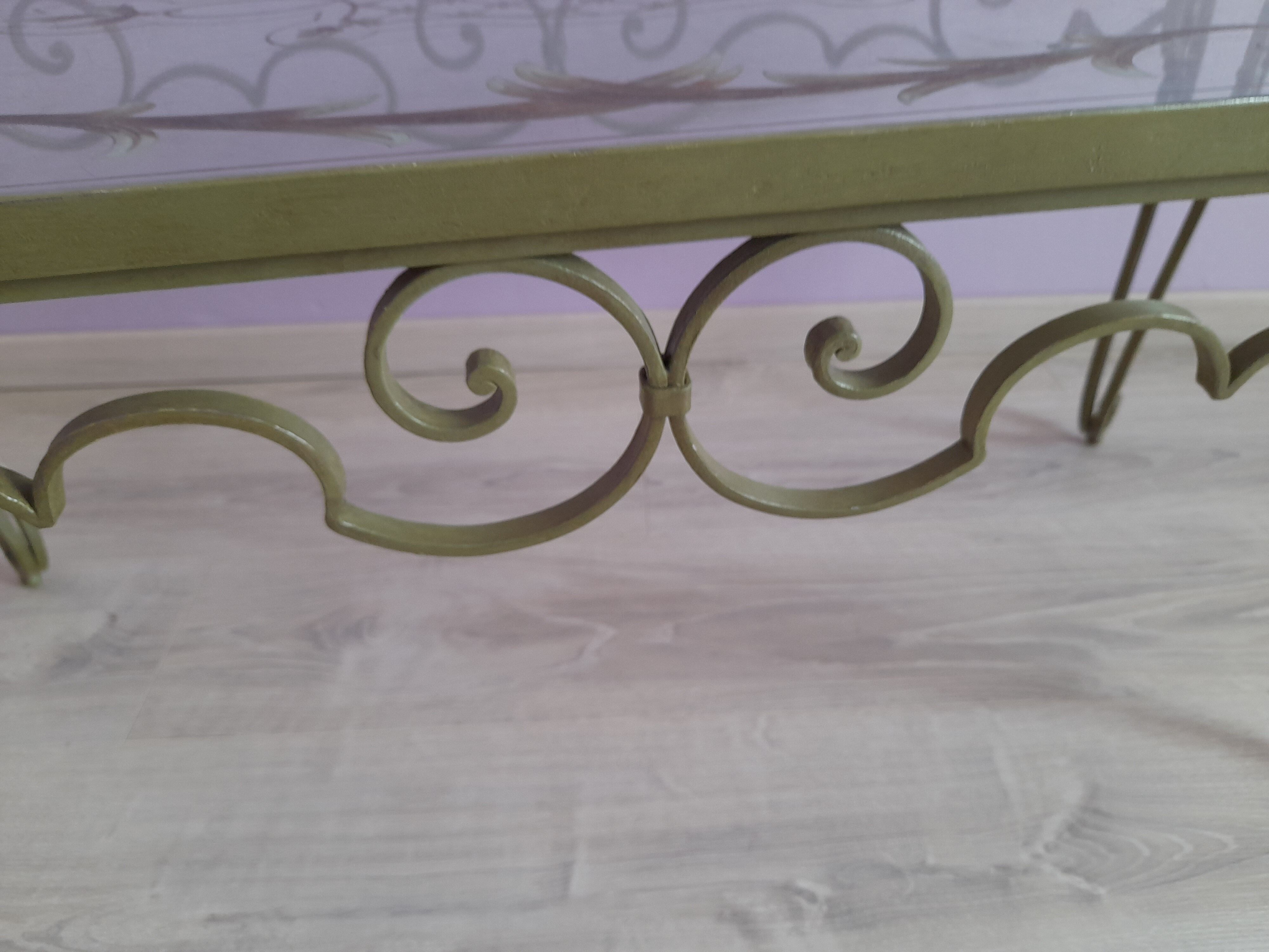 Glass and wrought iron coffee table. 1950s/1960s