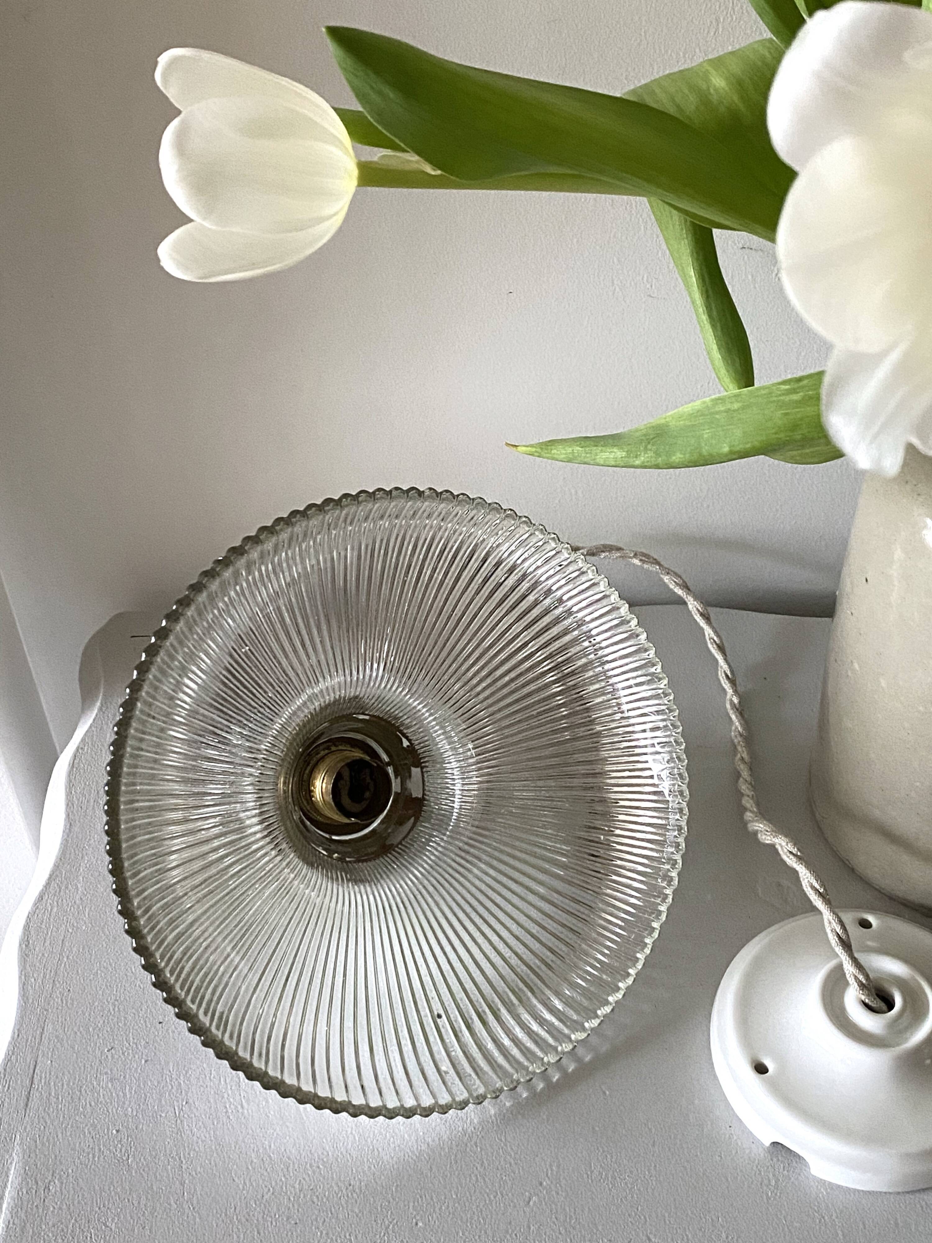 Holophone glass pendant light