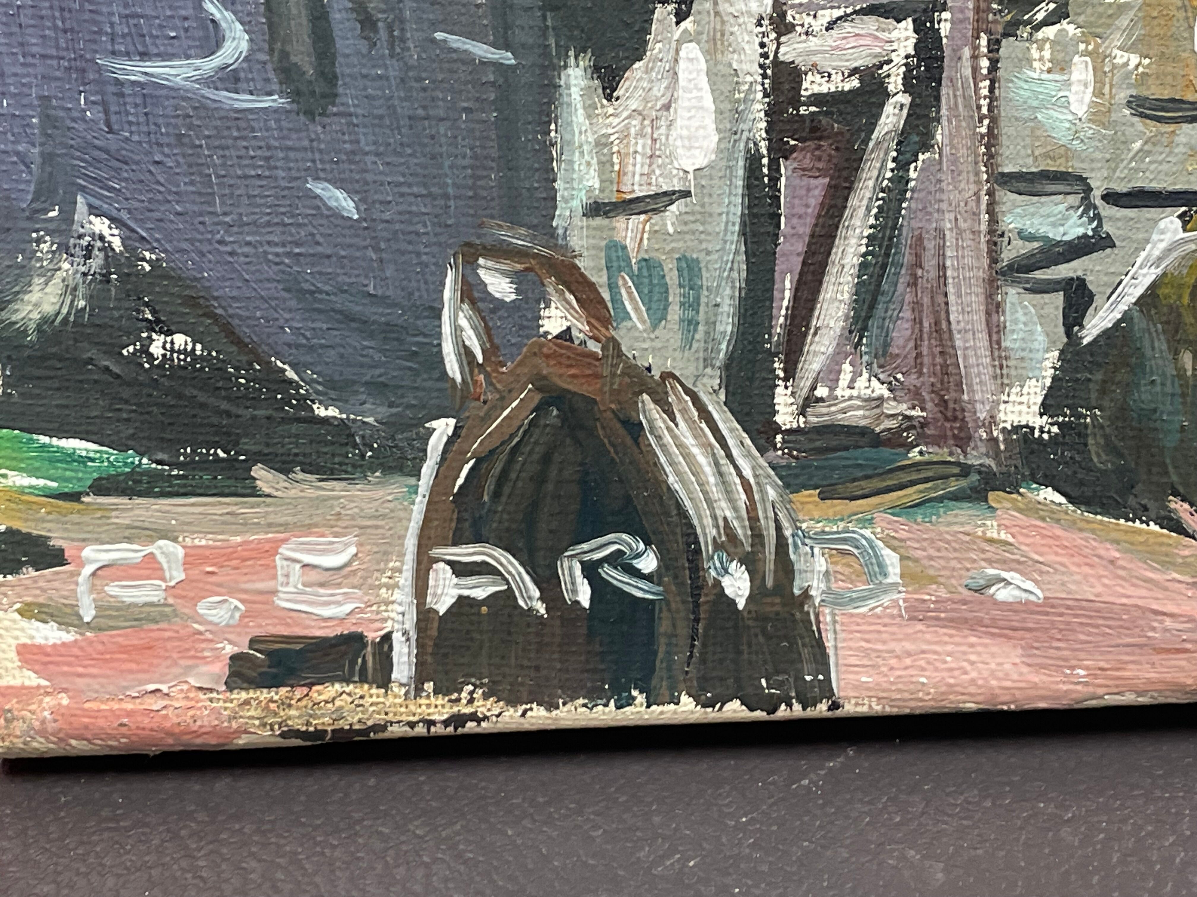 Huile sur toile ferme bretonne avec puits par P. Cario
