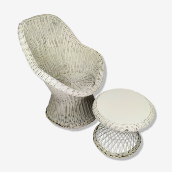 White rattan armchair and table