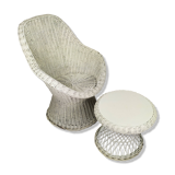 White rattan armchair and table