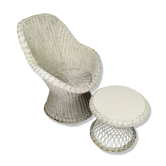 Fauteuil et table rotin blanc